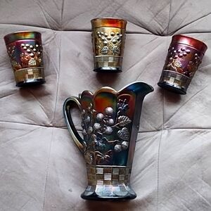 Antique Northwood Amethyst Raspberry Water Pitcher Set